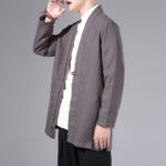 Buddha Stones Casual Plain Simple Design Open Front Cotton Linen Men's Long Sleeve Jacket Kimono - image 30