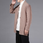 Buddha Stones Casual Plain Simple Design Open Front Cotton Linen Men's Long Sleeve Jacket Kimono - image 22
