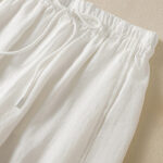 Buddha Stones Commute Plain Design Drawstring Cotton Linen Women's Wide Leg Pants With Pockets - image 32