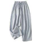 Buddha Stones Commute Plain Design Drawstring Cotton Linen Women's Wide Leg Pants With Pockets - image 7