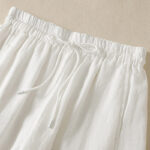 Buddha Stones Commute Plain Design Drawstring Cotton Linen Women's Wide Leg Pants With Pockets - image 31