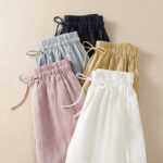 Buddha Stones Commute Plain Design Drawstring Cotton Linen Women's Wide Leg Pants With Pockets - image 36