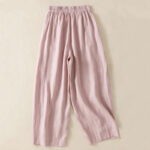 Buddha Stones Commute Plain Design Drawstring Cotton Linen Women's Wide Leg Pants With Pockets - image 21
