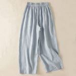 Buddha Stones Commute Plain Design Drawstring Cotton Linen Women's Wide Leg Pants With Pockets - image 2