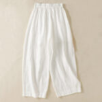 Buddha Stones Commute Plain Design Drawstring Cotton Linen Women's Wide Leg Pants With Pockets - image 30