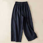 Buddha Stones Commute Plain Design Drawstring Cotton Linen Women's Wide Leg Pants With Pockets - image 15