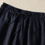 Buddha Stones Commute Plain Design Drawstring Cotton Linen Women's Wide Leg Pants With Pockets - image 16