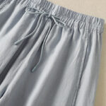 Buddha Stones Commute Plain Design Drawstring Cotton Linen Women's Wide Leg Pants With Pockets - image 4