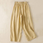Buddha Stones Commute Plain Design Drawstring Cotton Linen Women's Wide Leg Pants With Pockets - image 9