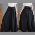 Buddha Stones Retro Leg Opening Slit Design Cotton Women's Wide Leg Pants With Pockets - image 19