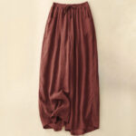 Buddha Stones Spring Pure Color Drawstring Double Layer Cotton Women's Wide Leg Pants With Pockets - FireBrick - US8-10，UK/AU12-14，EU40-42 (2XL) - image 1