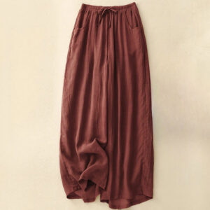 Buddha Stones Spring Pure Color Drawstring Double Layer Cotton Women's Wide Leg Pants With Pockets - FireBrick - US8-10，UK/AU12-14，EU40-42 (2XL) - image 1