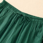 Buddha Stones Spring Pure Color Drawstring Double Layer Cotton Women's Wide Leg Pants With Pockets - image 12