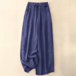 Buddha Stones Spring Pure Color Drawstring Double Layer Cotton Women's Wide Leg Pants With Pockets - Indigo - US8-10，UK/AU12-14，EU40-42 (2XL) - image 16
