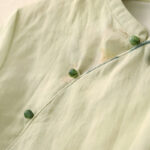 Buddha Stones Casual Women's Ink Lotus Pattern Frog-button Slanted Collar Design Three Quarter Sleeve Shirt - image 5