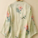 Buddha Stones Casual Women's Ink Lotus Pattern Frog-button Slanted Collar Design Three Quarter Sleeve Shirt - image 6