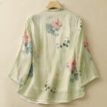Buddha Stones Casual Women's Ink Lotus Pattern Frog-button Slanted Collar Design Three Quarter Sleeve Shirt - image 2