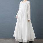 Buddha Stones Spring Double Layer Design Cotton Long Sleeve Women's Midi Dress - image 2