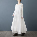 Buddha Stones Spring Double Layer Design Cotton Long Sleeve Women's Midi Dress - image 3