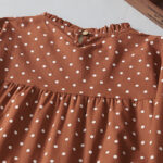Buddha Stones Spring White Dot Pattern Ruffle Crew Neck Cotton Linen Midi Dress With Pockets - image 4