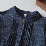 Buddha Stones Printing Floral Pattern Accordion Pleats Design Cotton Linen Midi Dress With Pockets - image 3