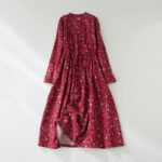 Buddha Stones Ethnic Printing Floral Lace-Up Design Cotton Linen Midi Dress - Crimson - US8-10，UK/AU12-14，EU40-42 (2XL) - image 9