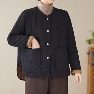 Buddha Stones Retro Plain Women's Thick Cotton Coat Jacket With Pockets - Black - US14，UK/AU18，EU46 (2XL) - image 1