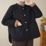 Buddha Stones Retro Plain Women's Thick Cotton Coat Jacket With Pockets - image 5