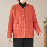 Buddha Stones Retro Plain Women's Thick Cotton Coat Jacket With Pockets - image 11