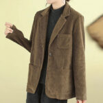 Buddha Stones Retro Plain Women's Cotton Corduroy Blazer Jacket With Pockets - image 4
