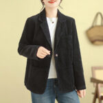 Buddha Stones Retro Plain Women's Cotton Corduroy Blazer Jacket With Pockets - image 27