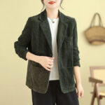 Buddha Stones Retro Plain Women's Cotton Corduroy Blazer Jacket With Pockets - image 19