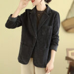 Buddha Stones Retro Plain Women's Cotton Corduroy Blazer Jacket With Pockets - image 13