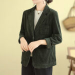 Buddha Stones Retro Plain Women's Cotton Corduroy Blazer Jacket With Pockets - image 21