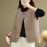 Buddha Stones Corduroy Buttons Women's Cotton Vest Waistcoat With Pockets - image 6