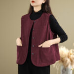 Buddha Stones Corduroy Buttons Women's Cotton Vest Waistcoat With Pockets - image 23