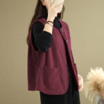Buddha Stones Corduroy Buttons Women's Cotton Vest Waistcoat With Pockets - image 21