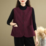 Buddha Stones Corduroy Buttons Women's Cotton Vest Waistcoat With Pockets - IndianRed - US8-10，UK/AU12-14，EU40-42 (2XL) - image 19