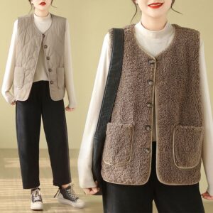 Buddha Stones Double-sided Style Women's Viscose Fiber Vest Waistcoat With Pockets - BurlyWood - US12，UK/AU16，EU44 (2XL) - image 1