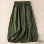 Buddha Stones Summer Solid Button Elastic Waist 7-8 Length Women's Skirt With Pockets - DarkOliveGreen - US16，UK/AU20，EU48 (5XL) - image 5