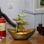 Buddha Stones Lotus Leaf Shaped Waterfall Fountain Tabletop Ornaments With LED Light Home Office Desktop Decoration - Gold(Metal Version) - image 27