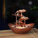 Buddha Stones Lotus Leaf Shaped Waterfall Fountain Tabletop Ornaments With LED Light Home Office Desktop Decoration - Brown(Metal Version) - image 21