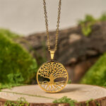 Buddha Stones The Tree Of Life Titanium Steel Enlightenment Necklace Pendant - Golden The Tree of Life - image 0