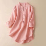 Buddha Stones Casual Women's V-neck Three Quarter Sleeve Design Plain Shirt - 	Salmon - US12，UK/AU16，EU44 (3XL) - image 13