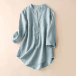 Buddha Stones Casual Women's V-neck Three Quarter Sleeve Design Plain Shirt - LightSteelBlue - US12，UK/AU16，EU44 (3XL) - image 1