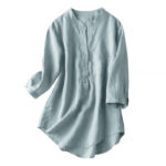 Buddha Stones Casual Women's V-neck Three Quarter Sleeve Design Plain Shirt - image 4