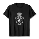 Buddha Stones Hamsa Hand Yin Yang Pattern Om Symbol Tee Cotton T-shirt - Black - 2XL - image 4