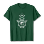 Buddha Stones Hamsa Hand Yin Yang Pattern Om Symbol Tee Cotton T-shirt - ForestGreen - 2XL - image 1