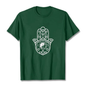 Buddha Stones Hamsa Hand Yin Yang Pattern Om Symbol Tee Cotton T-shirt - ForestGreen - 2XL - image 1