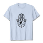 Buddha Stones Hamsa Hand Yin Yang Pattern Om Symbol Tee Cotton T-shirt - LightCyan - 2XL - image 19